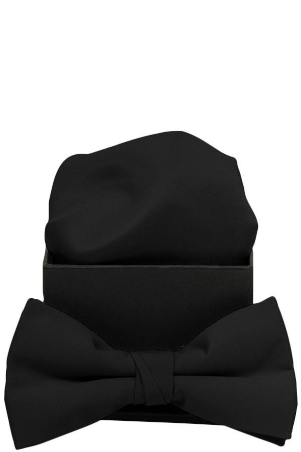 Elegant bow tie with matching decorative cloth. Black. Connexion Tie