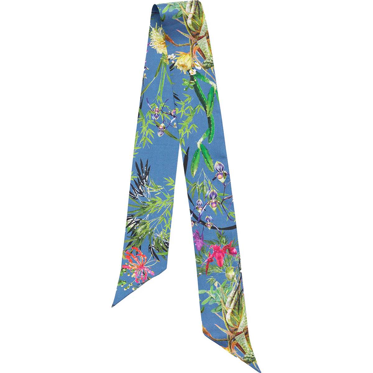 Schmaler Twilly-Schal „Asian Garden“. 100 % Seide. Blau, Grün, Rosa. Bella Ballou