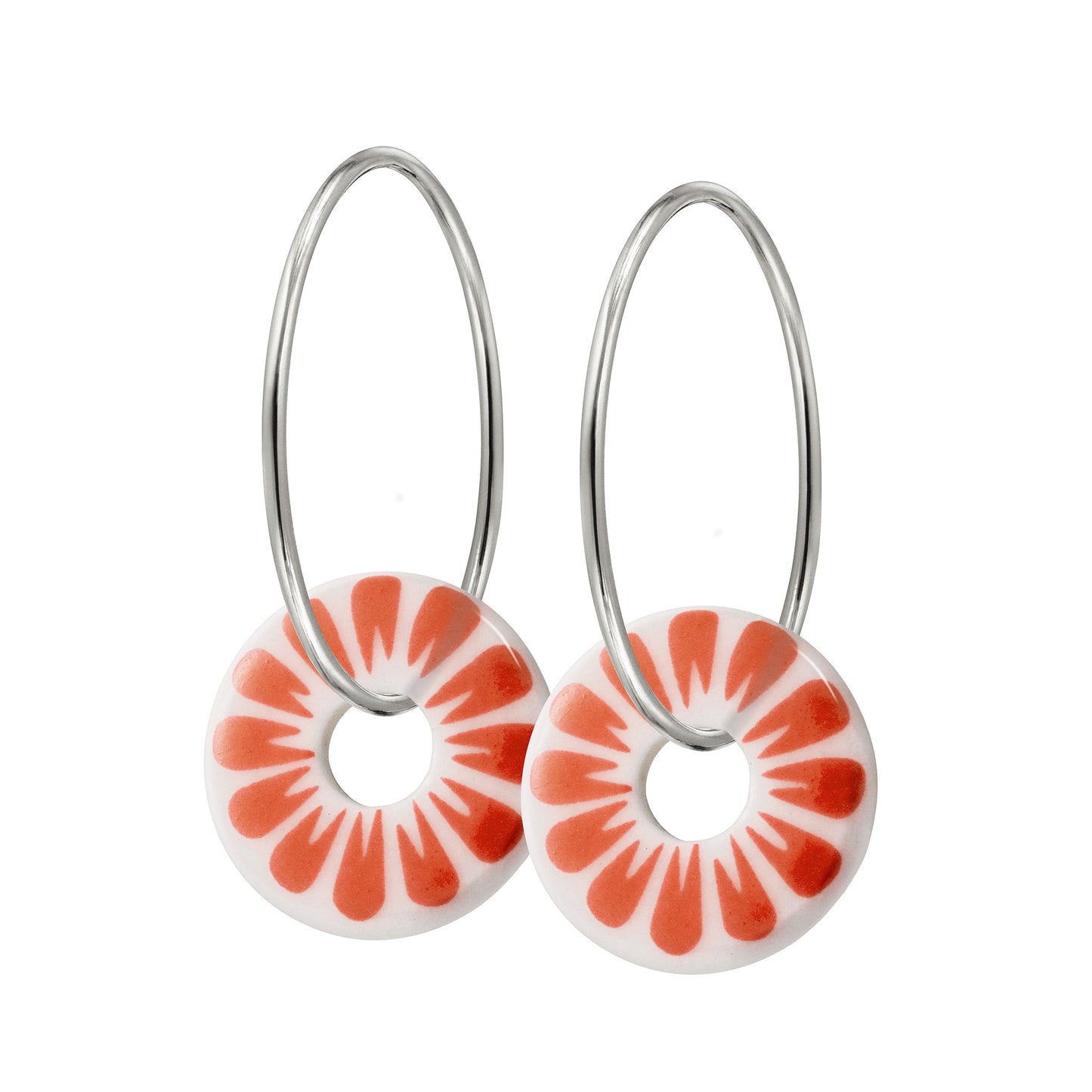 Bloom creol earrings. Coral red. Sterling silver. Scherning Copenhagen