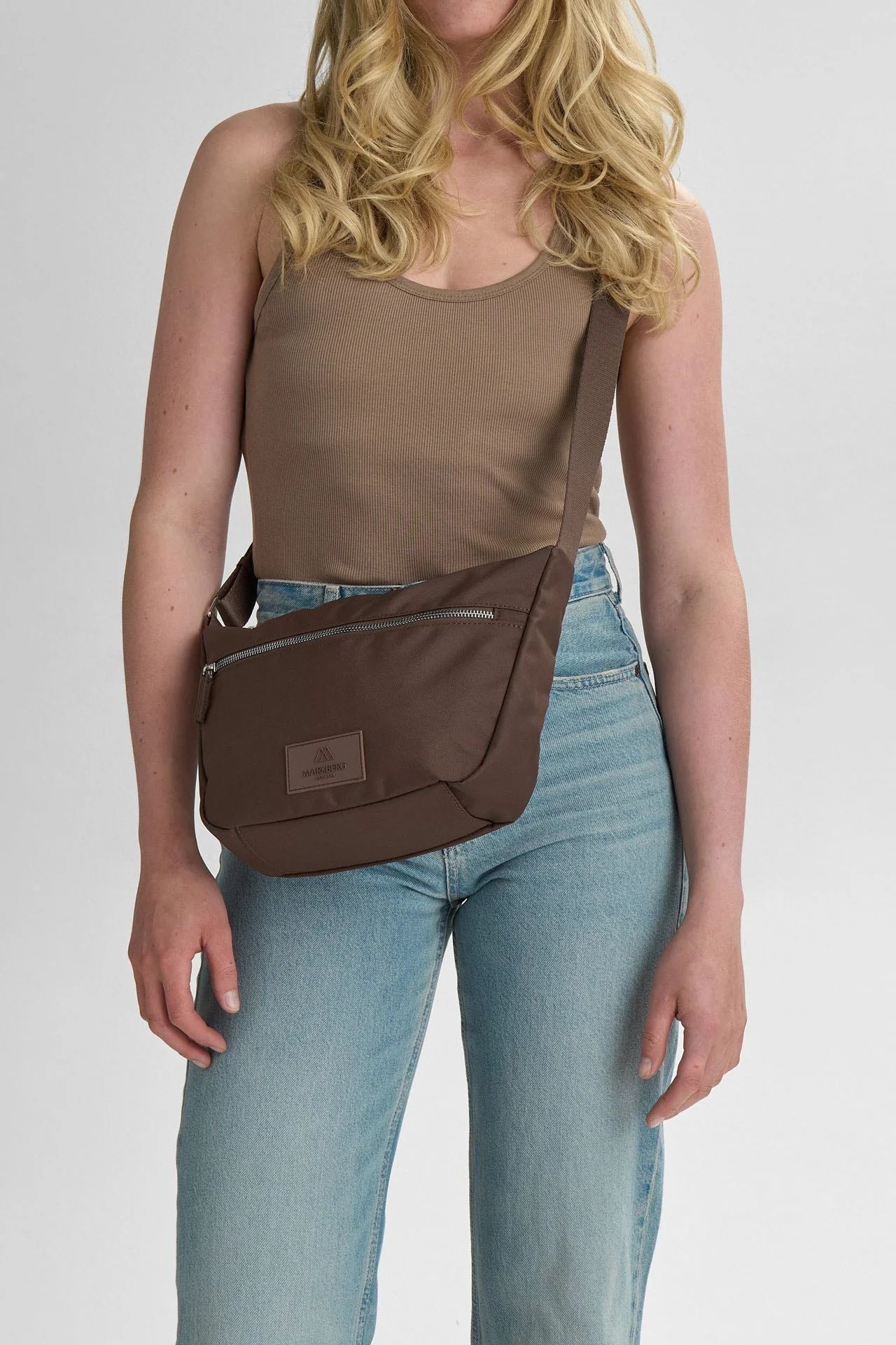 MonoMBG crossbody bag. Unisex. Dark brown. Recycled polyester. Markberg