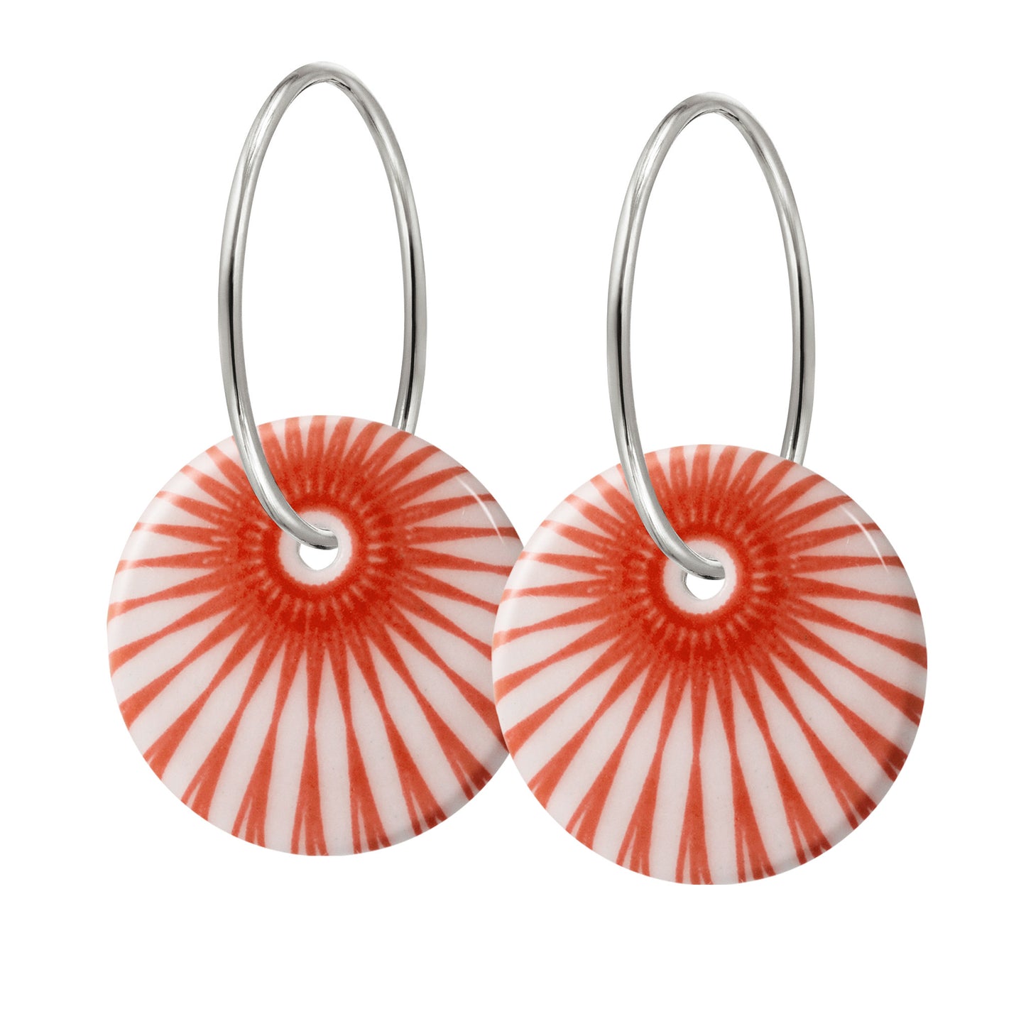 Splash creole earrings. Coral red. Sterling silver. Scherning Copenhagen