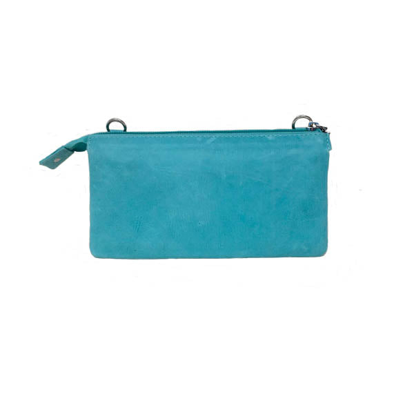 Barcelona clutch taske med rem. Læderskind. Turkis farve. Cosystyle