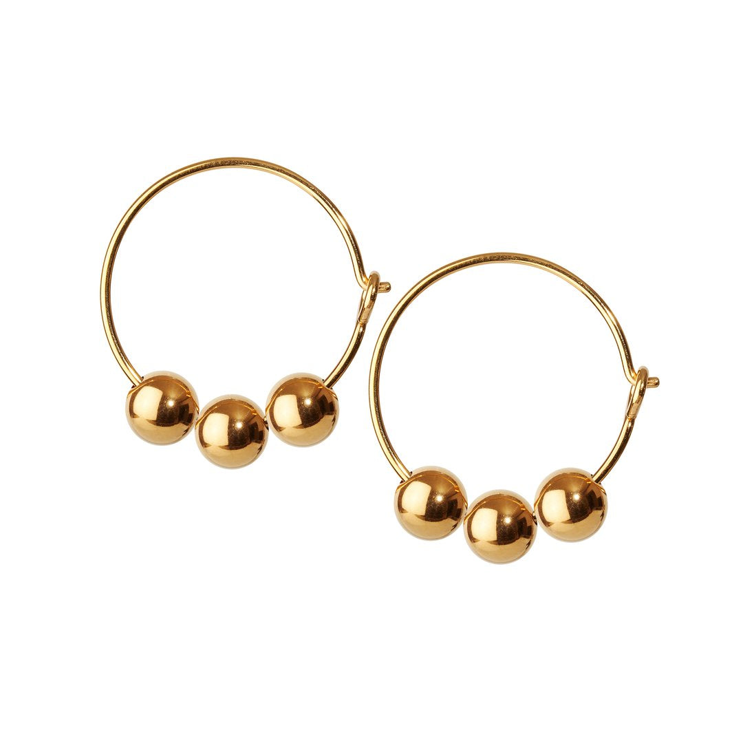 Glow creol øreringe med tre perler. Forgyldte sølv. Scherning København