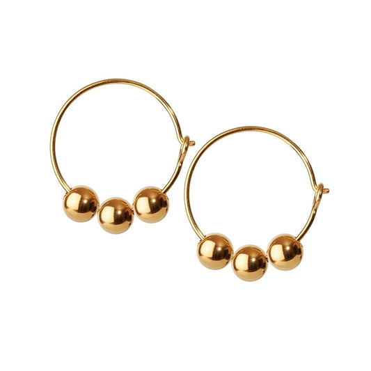 Glow creol øreringe med tre perler. Forgyldte sølv. Scherning København