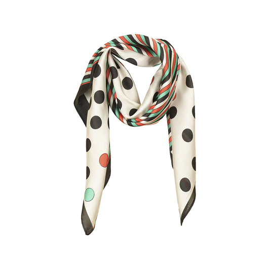 Tørklæde med dots prints. Viskose og silke. Sort, hvid, grøn, rød