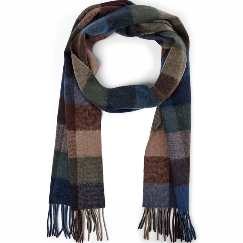 Patterned scarf for men. Beige, brown, blue, grey. 100% wool. Connexion Tie