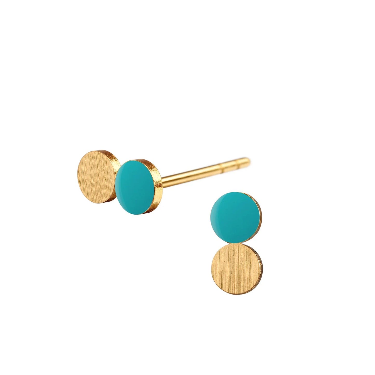 Spot Dotty earrings. Unisex. Aquamarine green, gold. Scherning Copenhagen