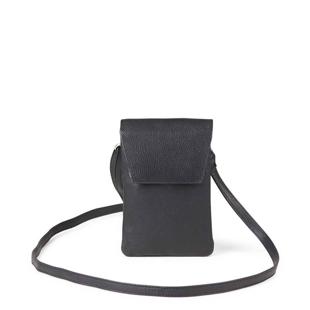 Crossbody mobiltaske Mara. Sort læder